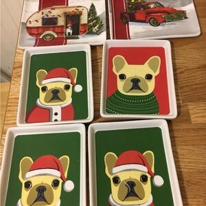 New Christmas French Bulldog Snack Plates Set of 6 Holiday Appetizer Trays
